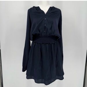 Quince Washable Stretch Silk Tiered Mini
Dress Navy Blue Size Medium NWT